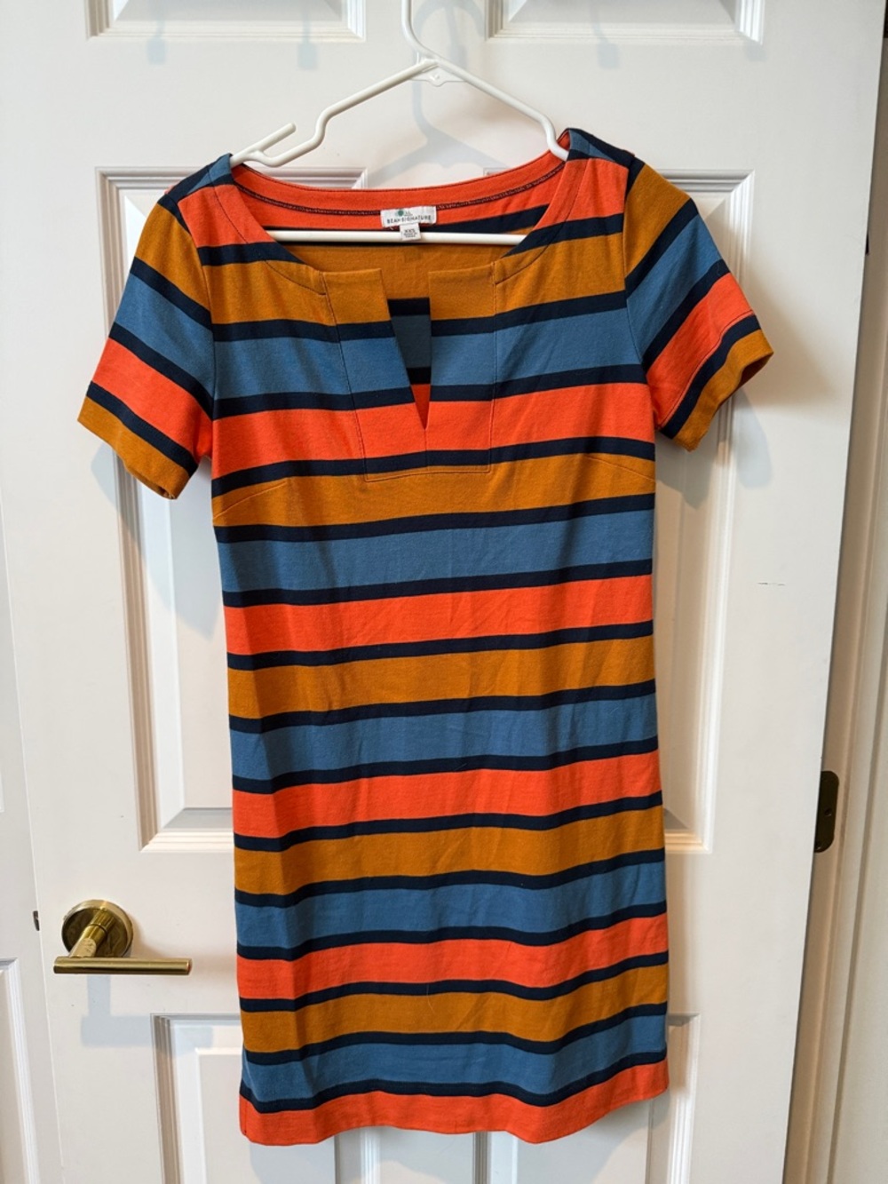 L.L. Bean Striped Midi Dress in Blue, Orange, Mustard